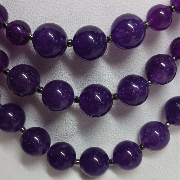 Natural Purple Amethyst Gemstone Beaded Necklace, Smooth Round Beads - Picture 3 of 5